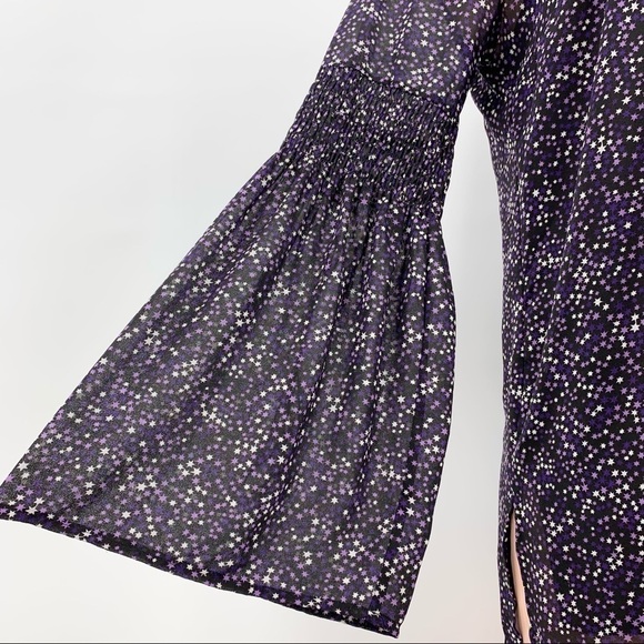 MICHAEL Michael Kors Purple Stars Print Bell Sleeve Tunic Blouse Top Size Medium - Picture 6 of 12